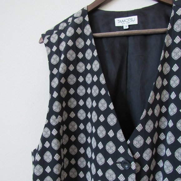 TOMATSU New York Designer Printed Vest Black/Beige Saks Fifth Avenue Size-3 - Picture 6 of 10